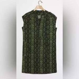 Anthropologie Rachel Tunic Dress Snakeskin Green Black, Size S